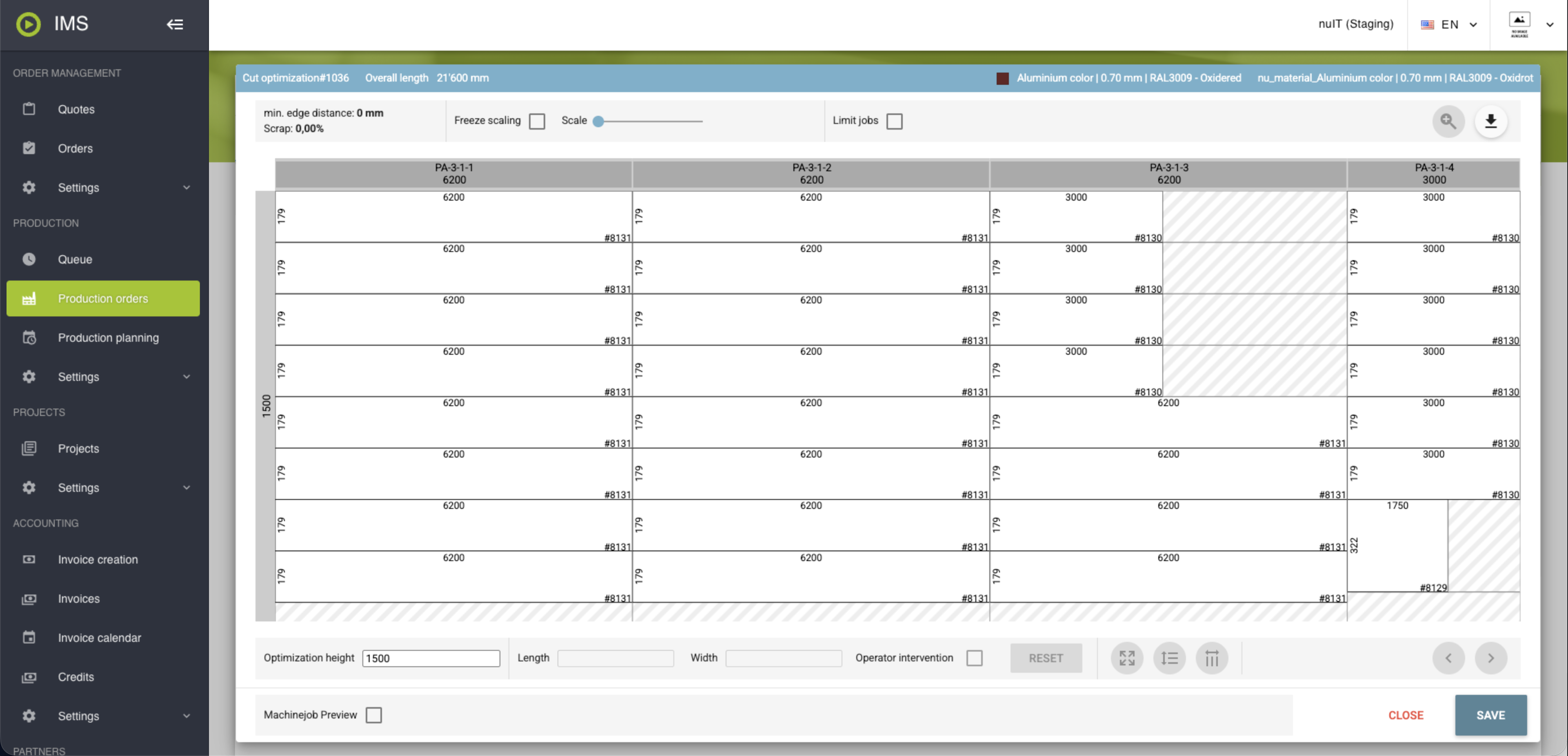Coil cut optimization with nested parts