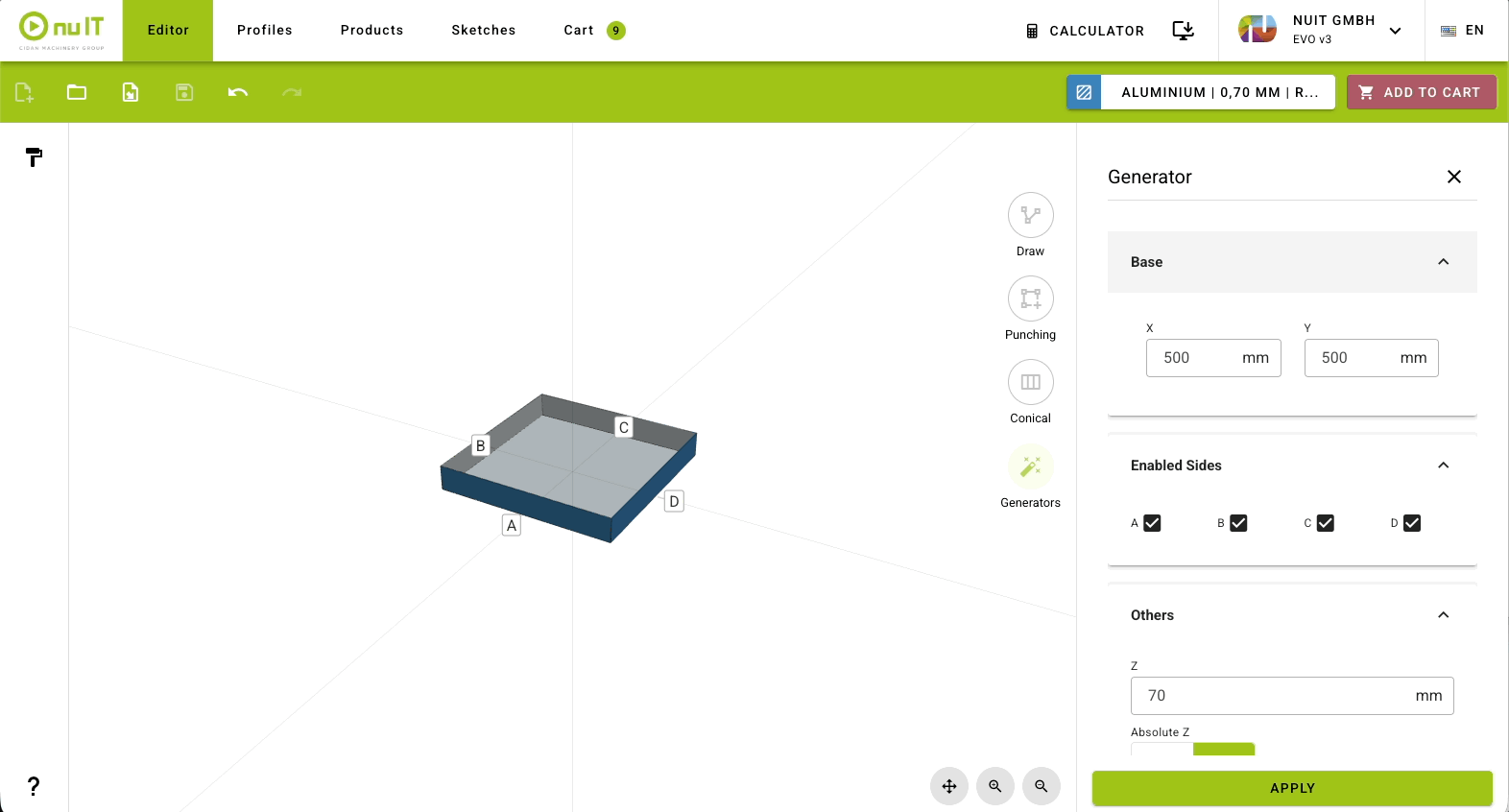 Generating a 3D part in the nuIT editor