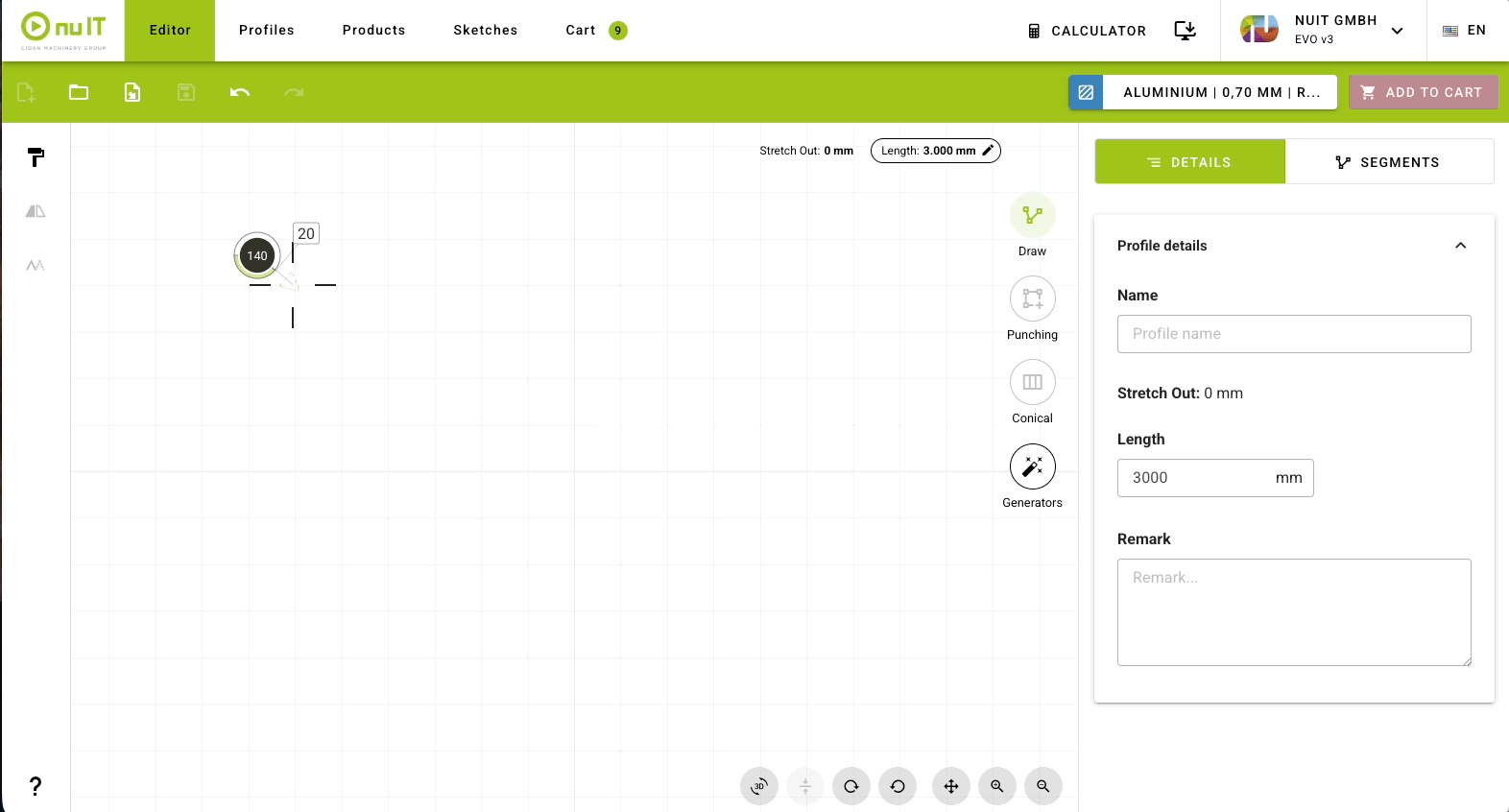 Drawing a profile in the nuIT editor